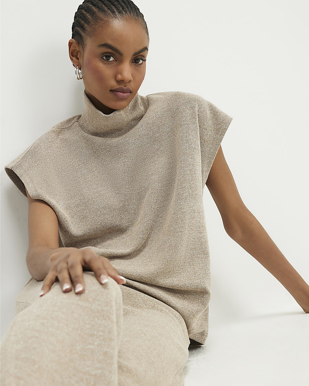 Gold High Neck Lurex T-shirt | River Island UK & IE