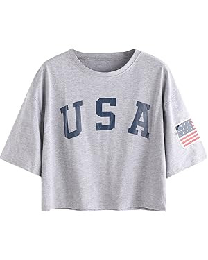 SweatyRocks Women's Letter Print Crop Tops Summer Short Sleeve T-Shirt | Amazon (US)