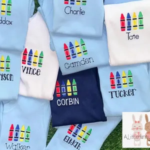 New Colors! Ships FAST Restocked - Personalized Crayon Embroidered Back to School Shirt Optional ... | Etsy (Global)