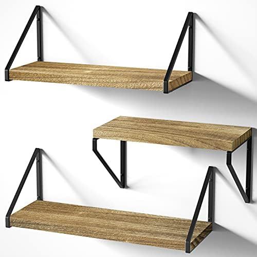 Love-KANKEI Floating Shelves Rustic Shelves Wall Mounted Set of 3 Wall Storage Shelves for Living Ro | Amazon (US)