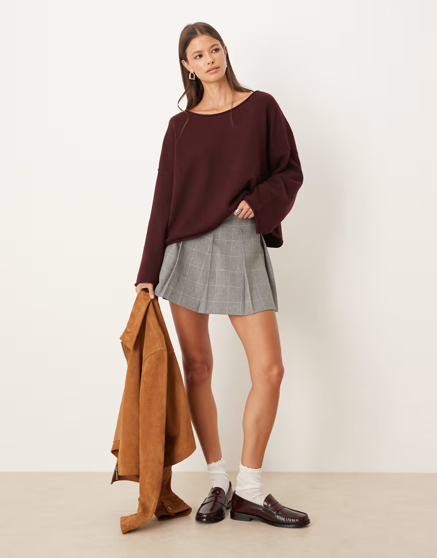 ASOS DESIGN tailored pleated mini skirt in gray plaid | ASOS (Global)