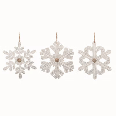 Transpac Set of 3 White Metal Christmas Snowflake Ornaments for Tree Holiday Decor | Target