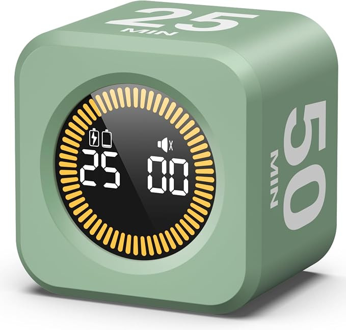 Pomodoro Cube Timer Productivity Visual Timer - 5/10/25/50 Min Rotating Countdown (1, Green) | Amazon (US)