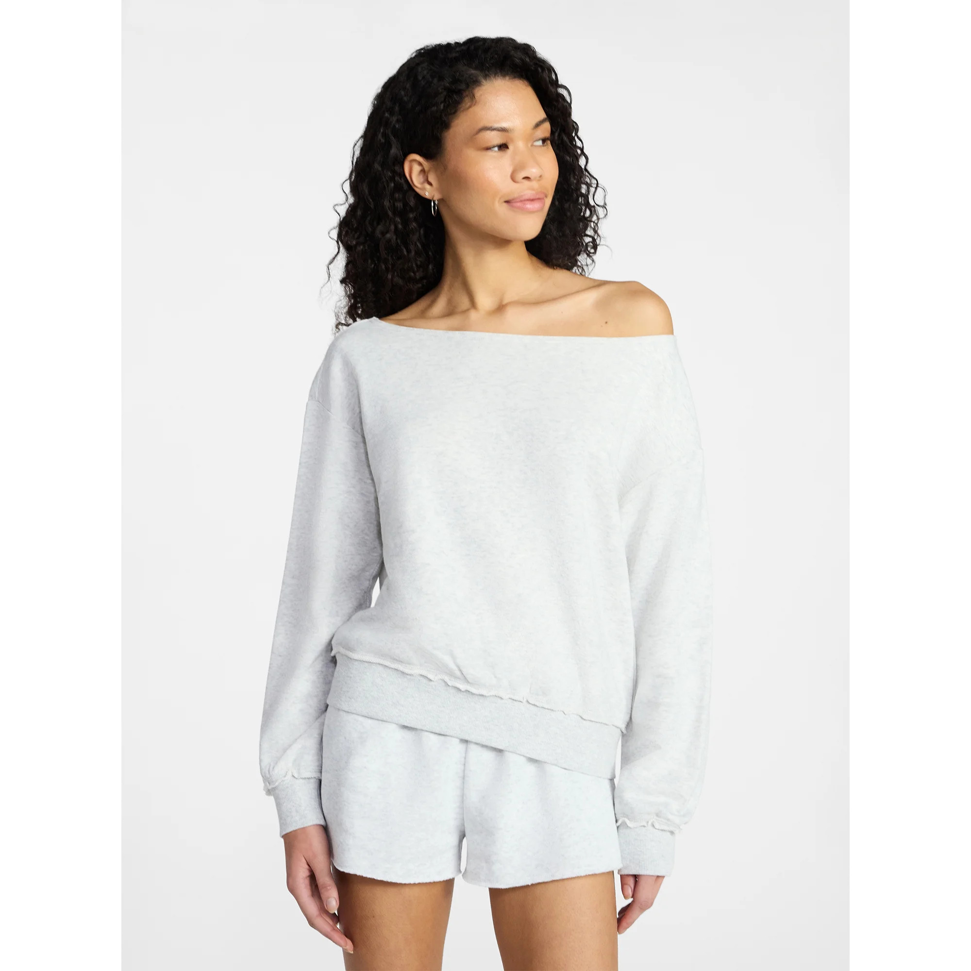 No Boundaries Off-the-Shoulder Sweatshirt with Long Sleeves, Women’s XXS-XXL | Walmart (US)