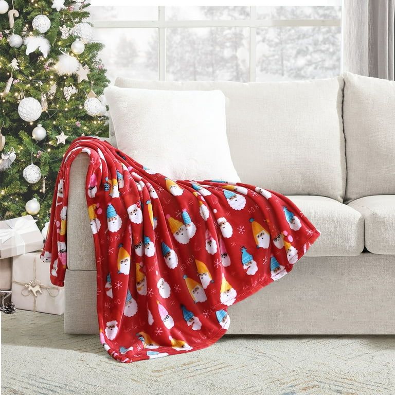 Holiday Time, Santa Faces Printed Plush Throw Blanket, Red, Standard Throw | Walmart (US)