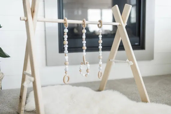 PREORDER* Wooden Baby Play Gym Set // Includes Maple Hardwood Frame, Silicone Beaded Strands and Rem | Etsy (US)