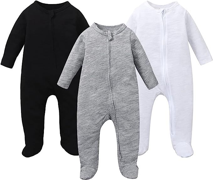 OPAWO Baby Bamboo Cotton Zipper Footie Pajamas,Newborn Blank Boys Girls Sleeper with Mitten Cuffs... | Amazon (US)