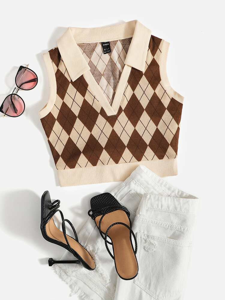 SHEIN Argyle Pattern Tank Top | SHEIN