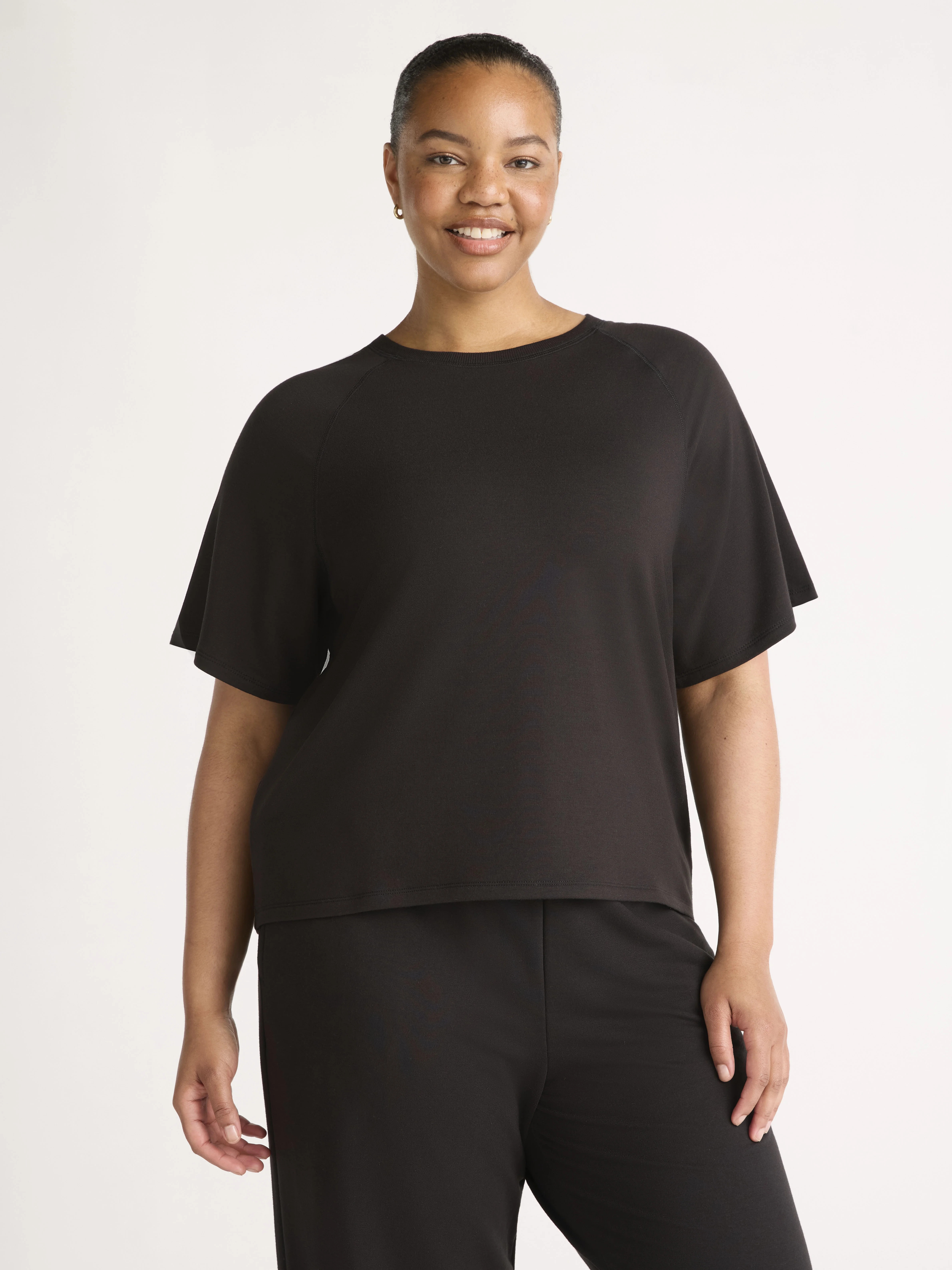 Joyspun Women's French Terry Sleep Top with Short Sleeves, Sizes XS-3X | Walmart (US)