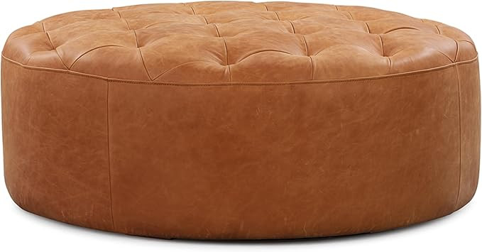 POLY & BARK Ascot Ottoman – 40" Round Pouf with Feather-Down Topper – Full-Grain Leather Upho... | Amazon (US)