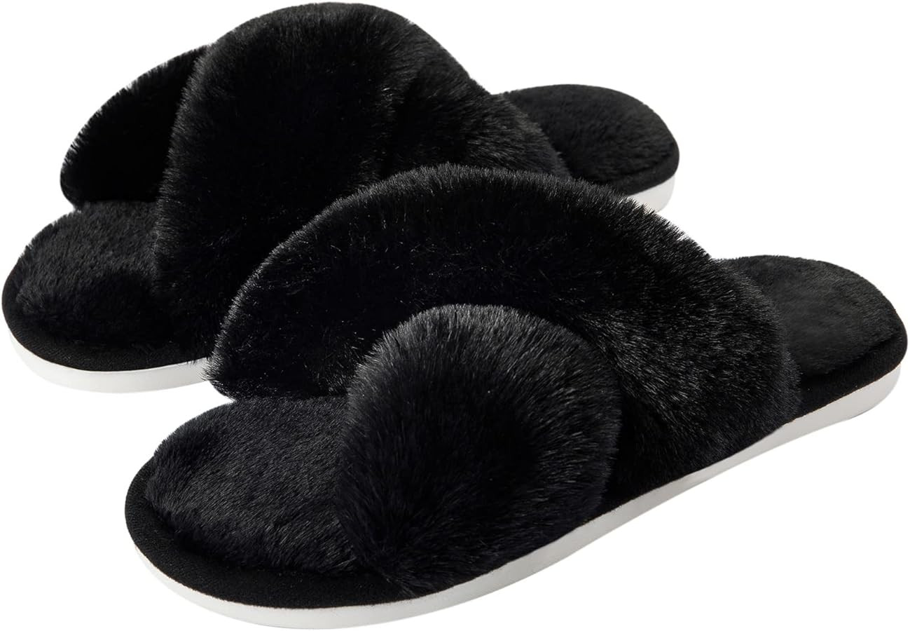 Metog Women's Fuzzy Slippers House Slippers Cross Band Slippers Indoor Outdoor Soft Open Toe Slip... | Amazon (US)