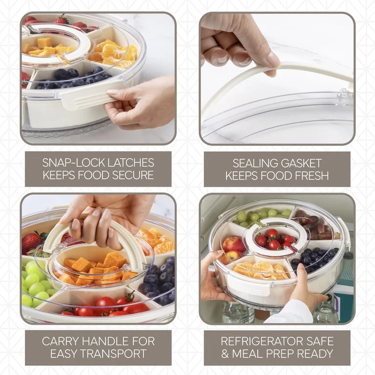COOK WITH COLOR Round Snackle Box \u2013 6-Compartment Serving Tray with Lid and Handle, Cream \u... | Walmart (US)