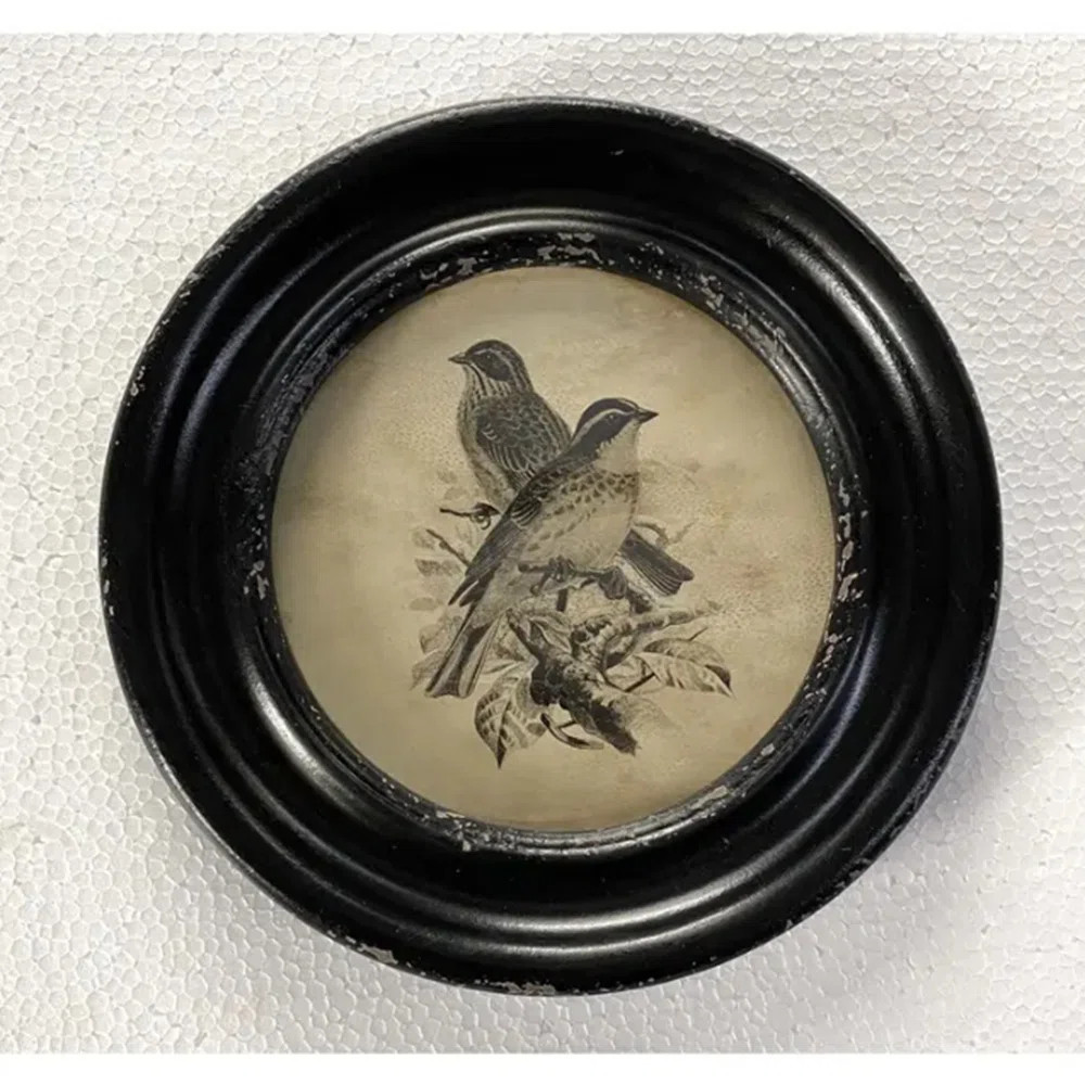 Round Antique Wall Art With Two Birds | Wayfair North America