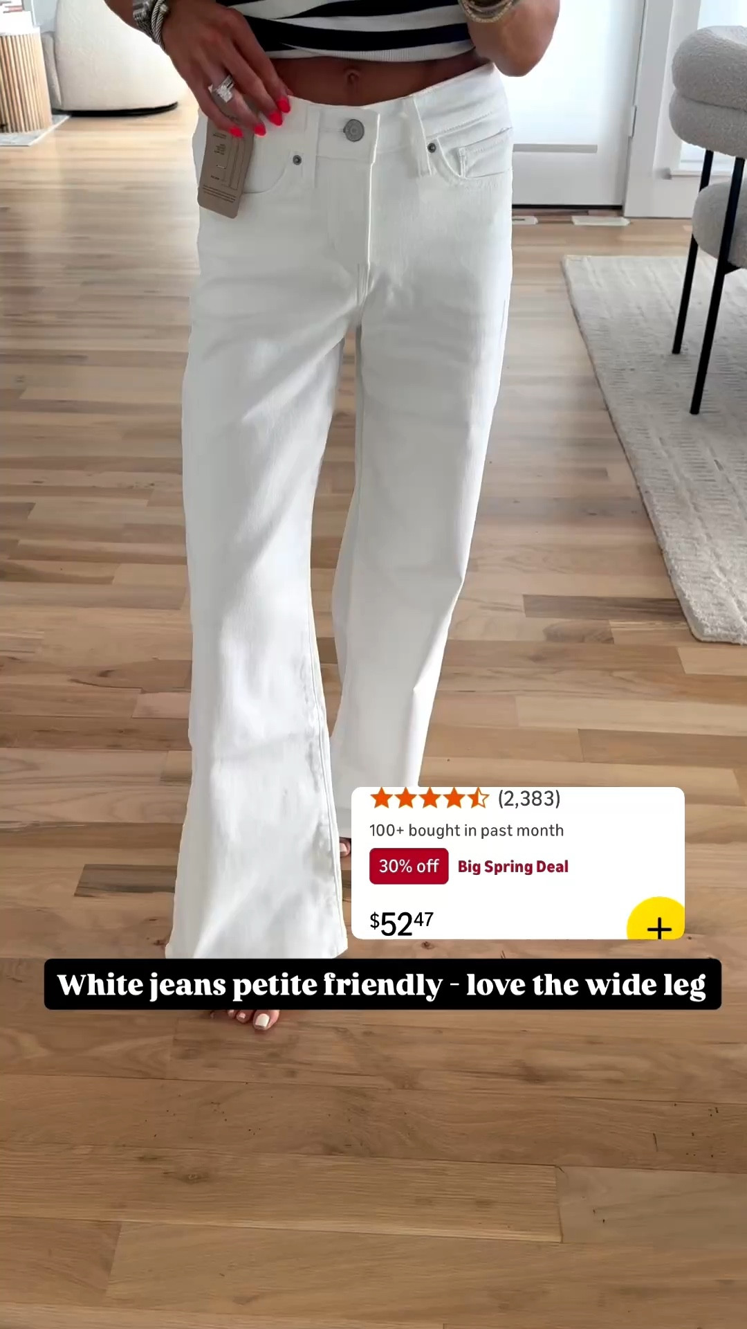 White wide leg jeans with good stretch size 24 short on sale and viral for good reason 

#LTKPetite #LTKSaleAlert