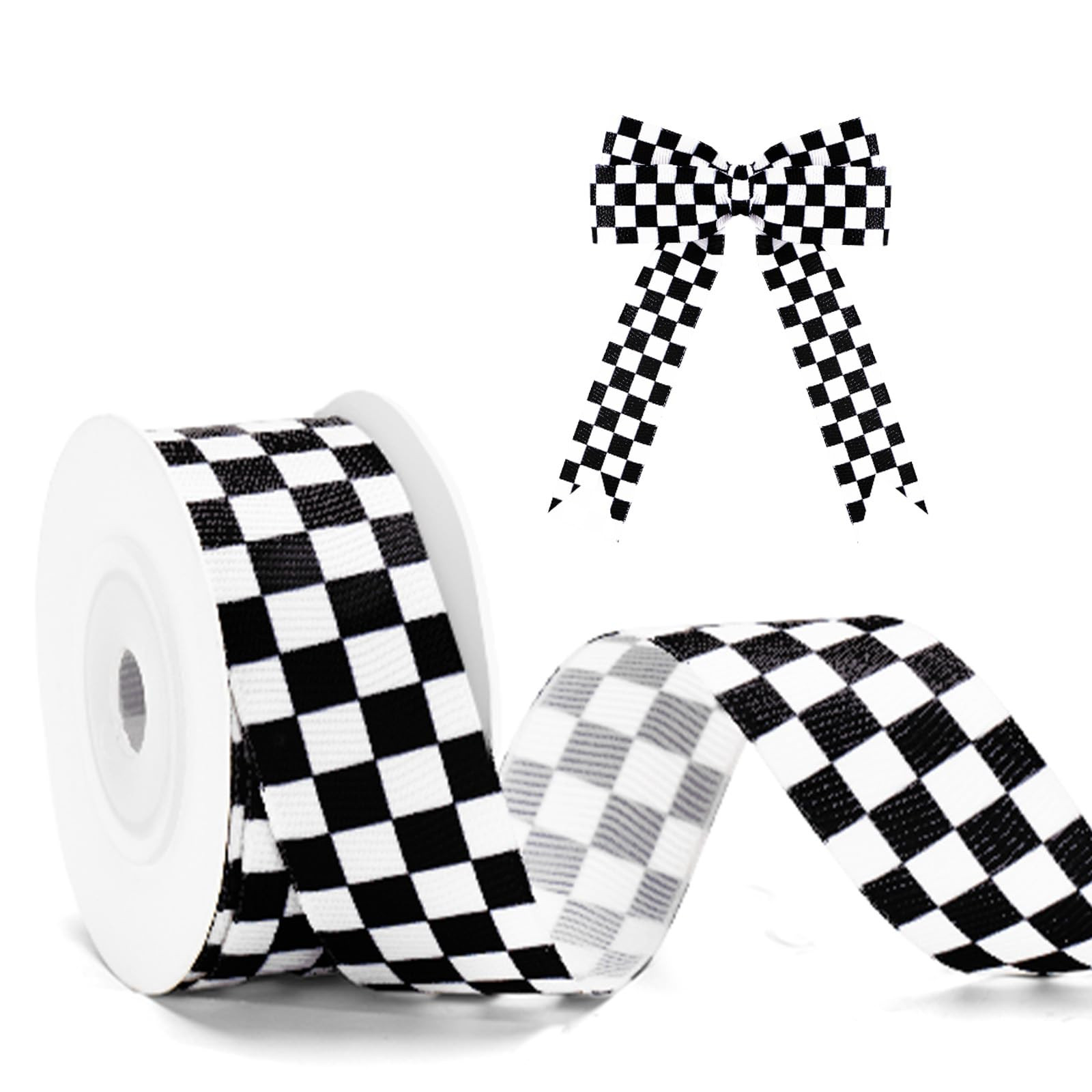 KINGLAKE Black and White Checkered Ribbon - Racing Car Theme Black Grosgrain Buffalo Plaid Ribbon... | Amazon (US)