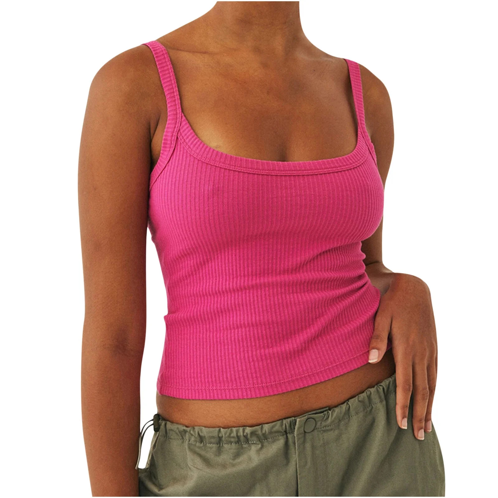 Womens Summer Sleeveless Ribbed Tank Tops Square Neck Casual Slim Fit Cotton Knit Basic Camisole ... | Walmart (US)