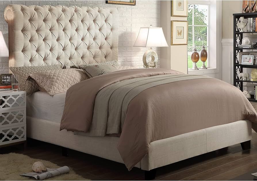 Rosevera Jenner Linen Upholstered Bed with Button Tufting and Chesterfield-Styled Headboard, King... | Amazon (US)