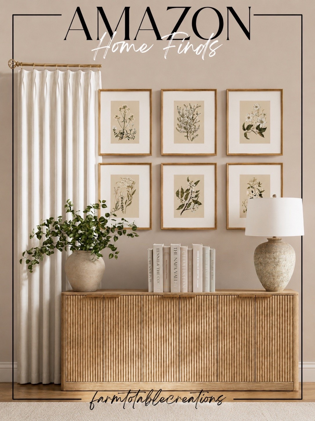 Amazon Home Finds

Follow @farmtotablecreations on Instagram for more home décor inspiration.

This warm, curated Amazon home finds collection brings together timeless pieces that instantly elevate an entryway, dining room, living room, or hallway. From the fluted wood sideboard and botanical gallery wall to the textured lamp, elegant drapery, and statement greenery, these finds create a collected designer look without the designer price tag.

Everything works together to add warmth, texture, height, and visual interest while keeping the space feeling clean, balanced, and inviting.

#amazonhomefinds #sideboard #gallerywall #curtains #tablelamp

#LTKHome #LTKSaleAlert