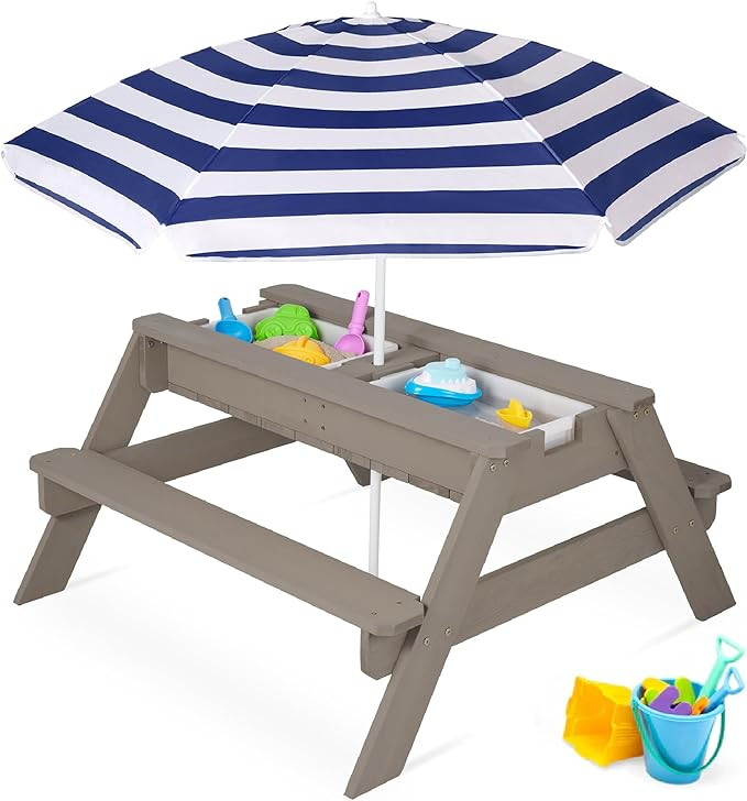 Best Choice Products Kids 3-in-1 Sand & Water Table, Wood Outdoor Convertible Picnic Table w/Umbr... | Amazon (US)