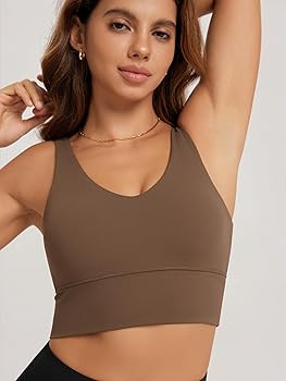 ODODOS Women's Longline U-Back Sports Bra V-Neck Padded Yoga Workout Wirefree Tank Top | Amazon (US)