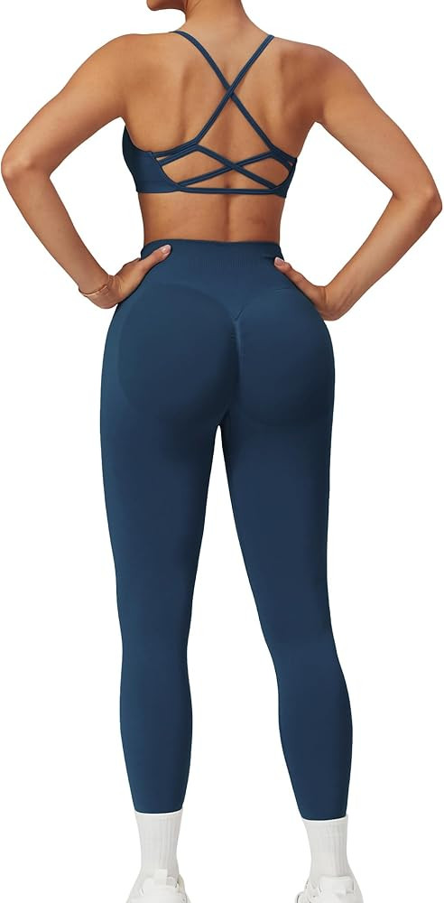 ABOCIW Workout Sets for Women 2 Piece Seamless HIgh Waist Scunch Butt Lifting Leggings Strappy Sp... | Amazon (US)