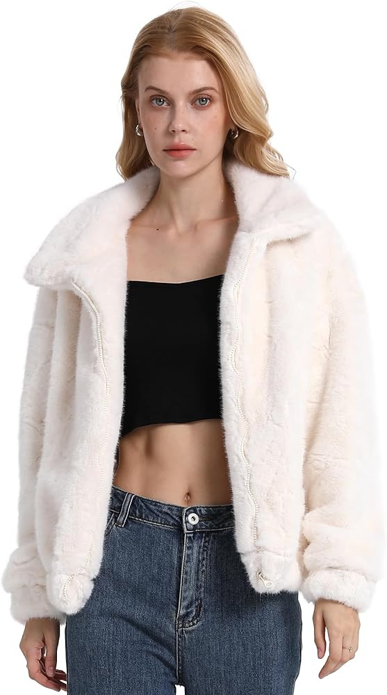 Locachy Women's 2023 Winter Warm Fashion Shaggy Fleece Coats Long Sleeve Lapel Faux Fur Jacket Ou... | Amazon (US)