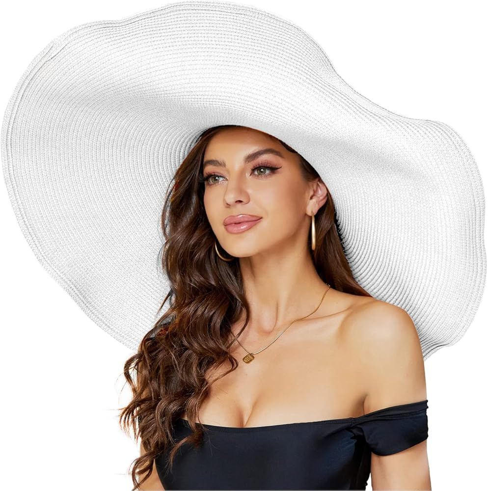 Oversized Beach Straw Hat for Women, Fashion Large Wide Brim Visor Hats Handmade Roll Up Floppy S... | Amazon (US)