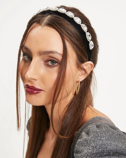 Crowned Velvet Crystal Embellished Headband - Black | VICI Collection