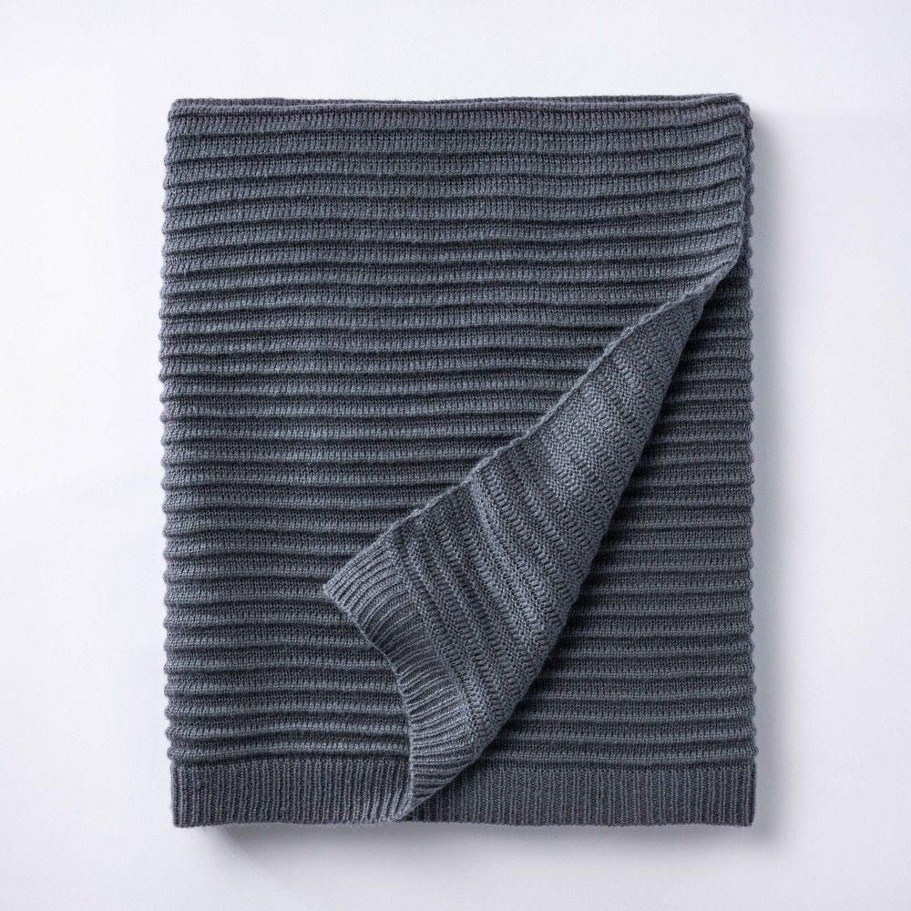 Rib Knit Throw Blanket Blue - Threshold designed with Studio McGee | Target