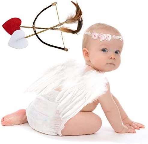 AMOR PRESENT Baby Angel Wings, 5PCS Newborn Photoshoot Clothes White Angel Feather Wing Baby Cupi... | Amazon (US)