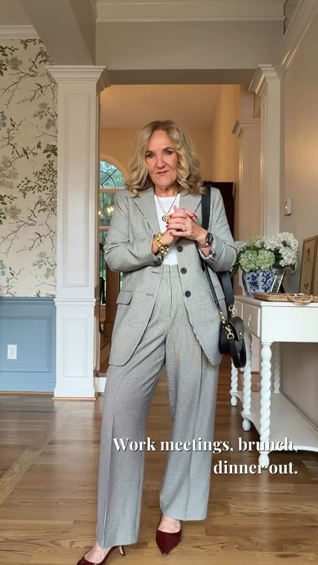 Tap the bell 🔔, heart ❤️ this post, and save for later!

This tailored blazer and matching wide leg trousers are a timeless set you'll wear for years. The relaxed fit is polished, comfortable, and easy to dress up for work, church, meetings, or dinner with a simple white tee and classic accessories.

Fit note: I am wearing an 8 petite in both the jacket and the pants

#LTKootd #LTKOver40 #LTKWorkwear