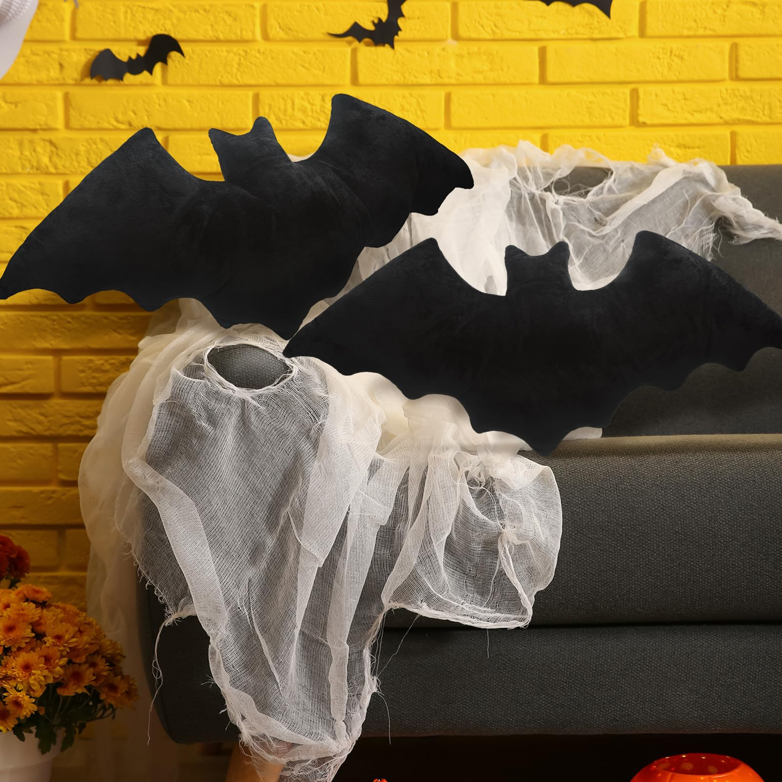 Huwena 2 Pcs Happy Halloween Pillow Bat Shaped Throw Pillow Crystal Velvet Ghost Decorative Pillo... | Amazon (US)