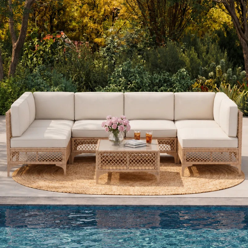 6 - Person Premium Patio Wicker Sectional Seating Group with Cushions | Wayfair North America
