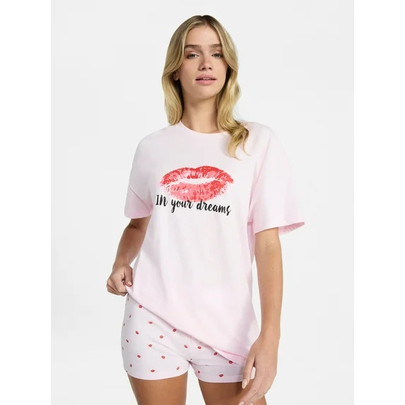 No Boundaries Sleep Graphic Tee and Boxer Shorts Set, 2-Piece, Women’s XXS-3X | Walmart (US)