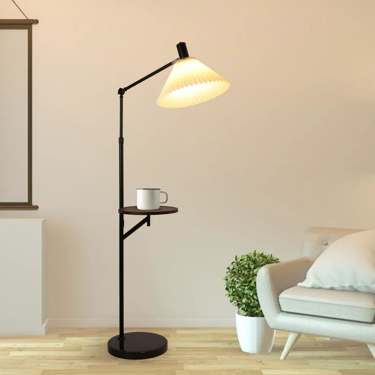 Wuzstar 53.1" Modern Floor Lamp with Tray Table, PVC Pleated Lampshade 180 ° Rotation Floorstand... | Walmart (US)