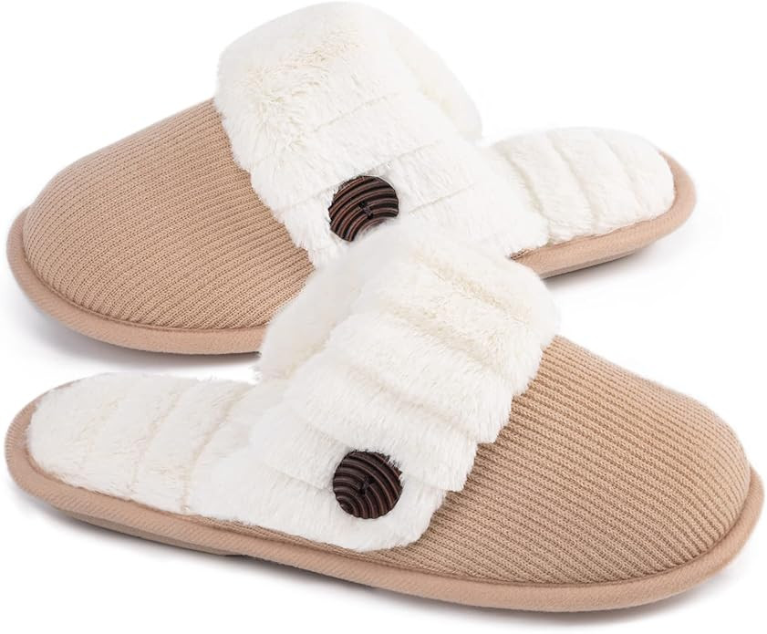 HomeTop Women’s Cute Comfy Fuzzy Knitted Memory Foam Slip On House Slippers Indoor | Amazon (US)