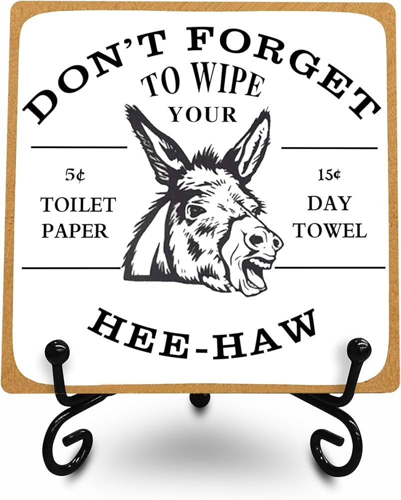 4 Inches Funny Wooden Sign, Western Donkey, Vintage Quote Wood Plaque With Metal Support, Bathroo... | Amazon (US)