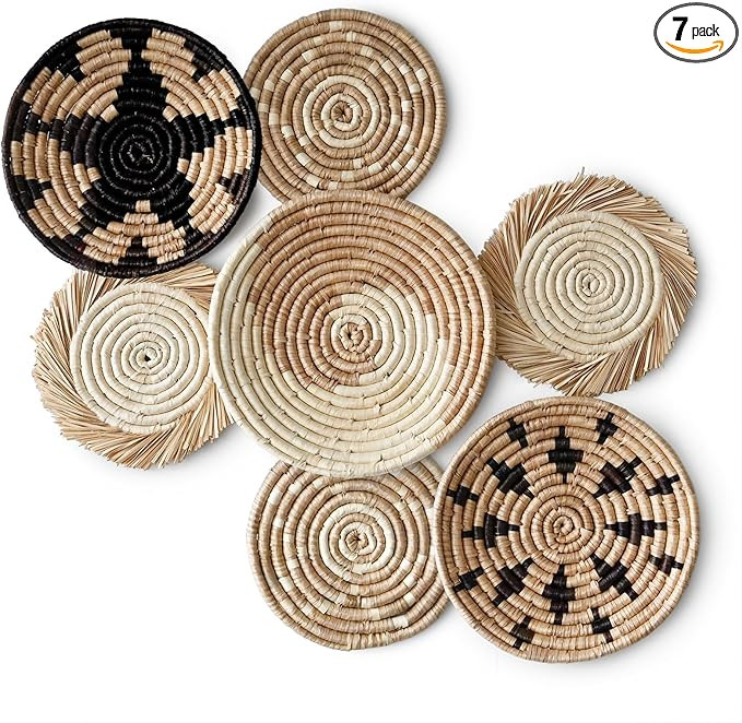 COYACOOL Hanging Woven Wall Basket Decor, Boho Wicker Wall Baskets Decor set of 7, Farmhouse Seag... | Amazon (US)