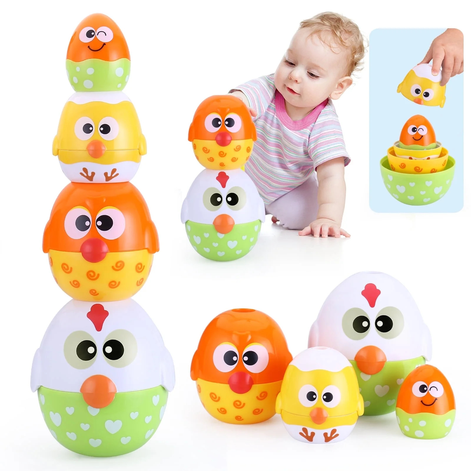 MOONTOY Easter Eggs Toys for Toddlers, Nesting Stacking Eggs, Easter Basket Stuffers, Easter Toys... | Walmart (US)