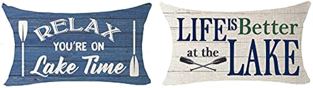 Set Of 2 Summer Lake House Go Jump In The Lake Holiday Farmhouse Gift Wood Grain Lumbar Cotton Li... | Amazon (US)