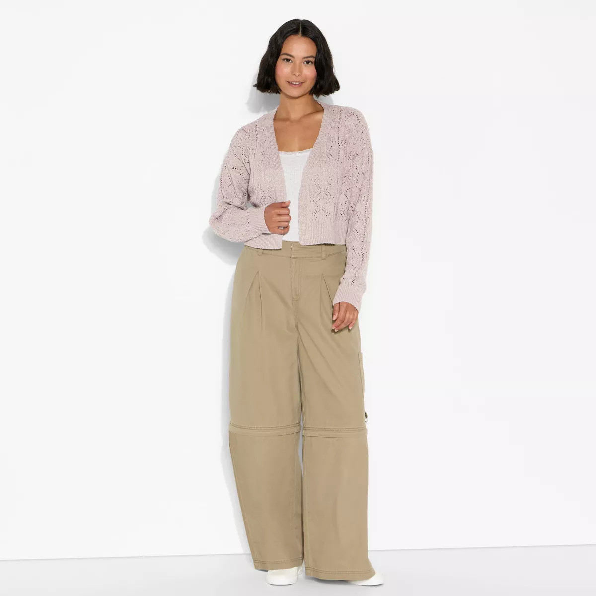 Women's Long Sleeve Shawl Collar Open Work Cardigan - Wild Fable™ Gray S | Target