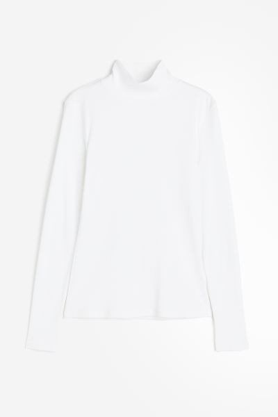 Ribbed Turtleneck Top - Light beige - Ladies | H&M US | H&M (US + CA)