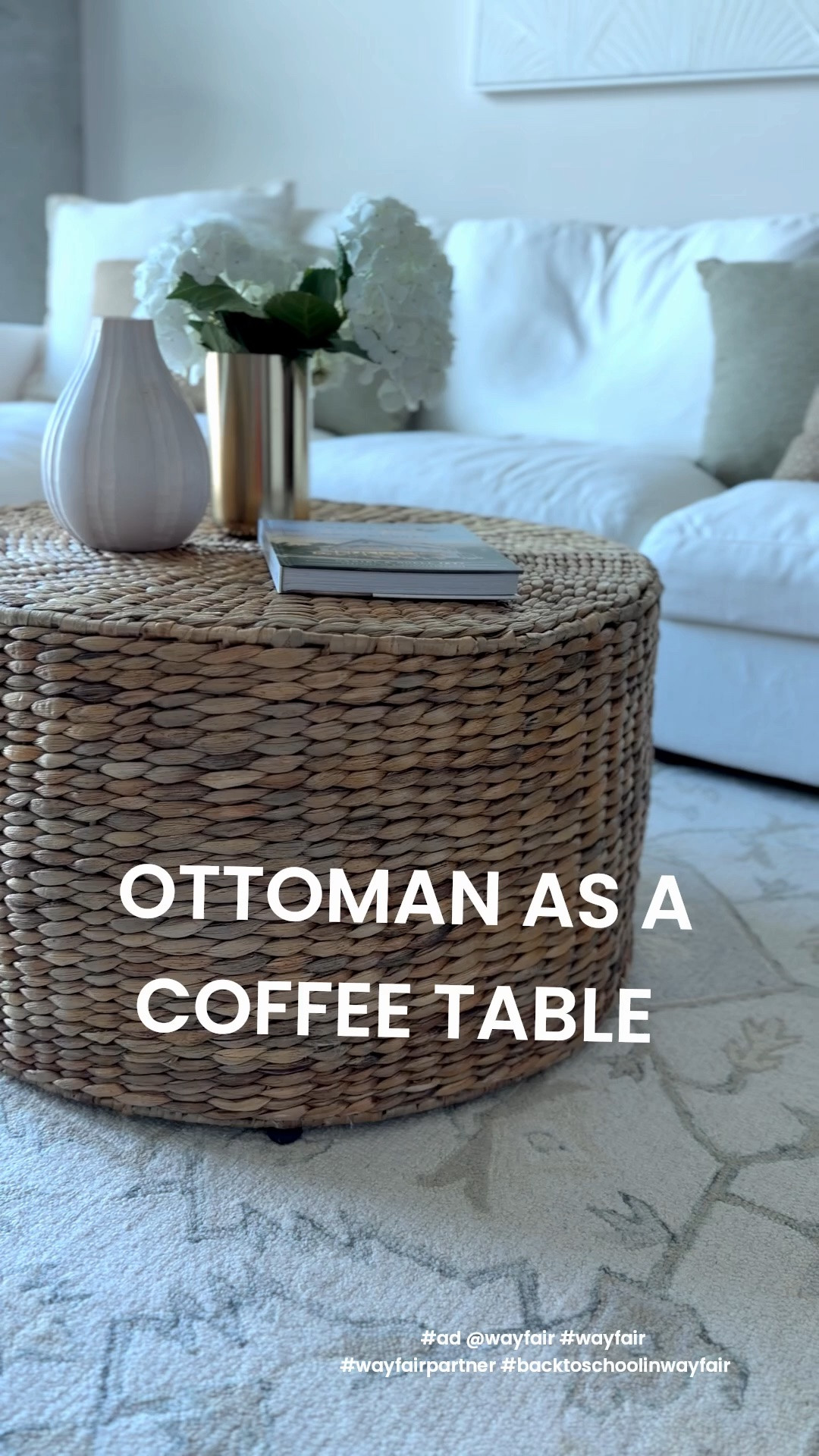 #Ad #WayfairPartner Using a woven ottoman as a coffee table is one of my favorite ways to add texture and warmth to a space while keeping it functional. Plus, it’s easy to move into any college apartment!  @wayfair  #Wayfair #BacktoSchoolinWayfair