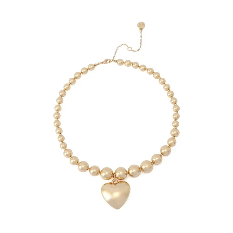 Visit the Madden NYC Store(5.0)|2 Madden NYC Women's Fashion Gold-Tone Puffy Heart Pendant Neckla... | Walmart (US)