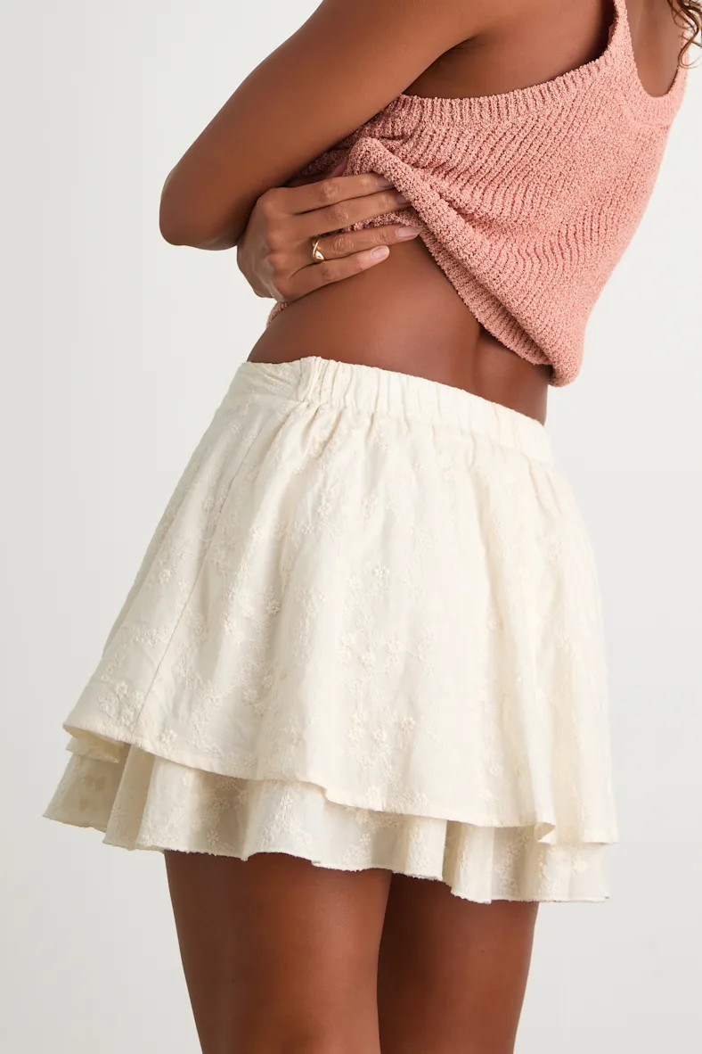 Alwen Cream Embroidered Tiered Mini Skirt | Lulus