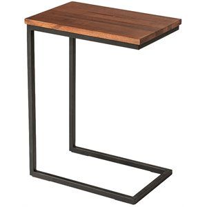 C Shaped End Table with Rectangular Wood Top in Brown and Black | Cymax