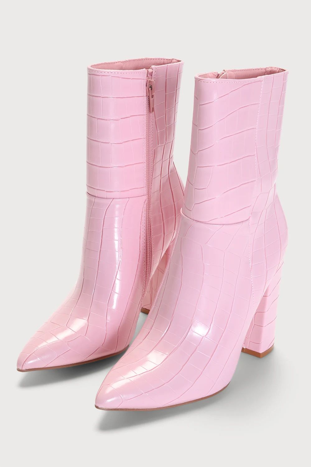 Dawson Pink Crocodile Pointed-Toe Mid-Calf Boots | Lulus (US)