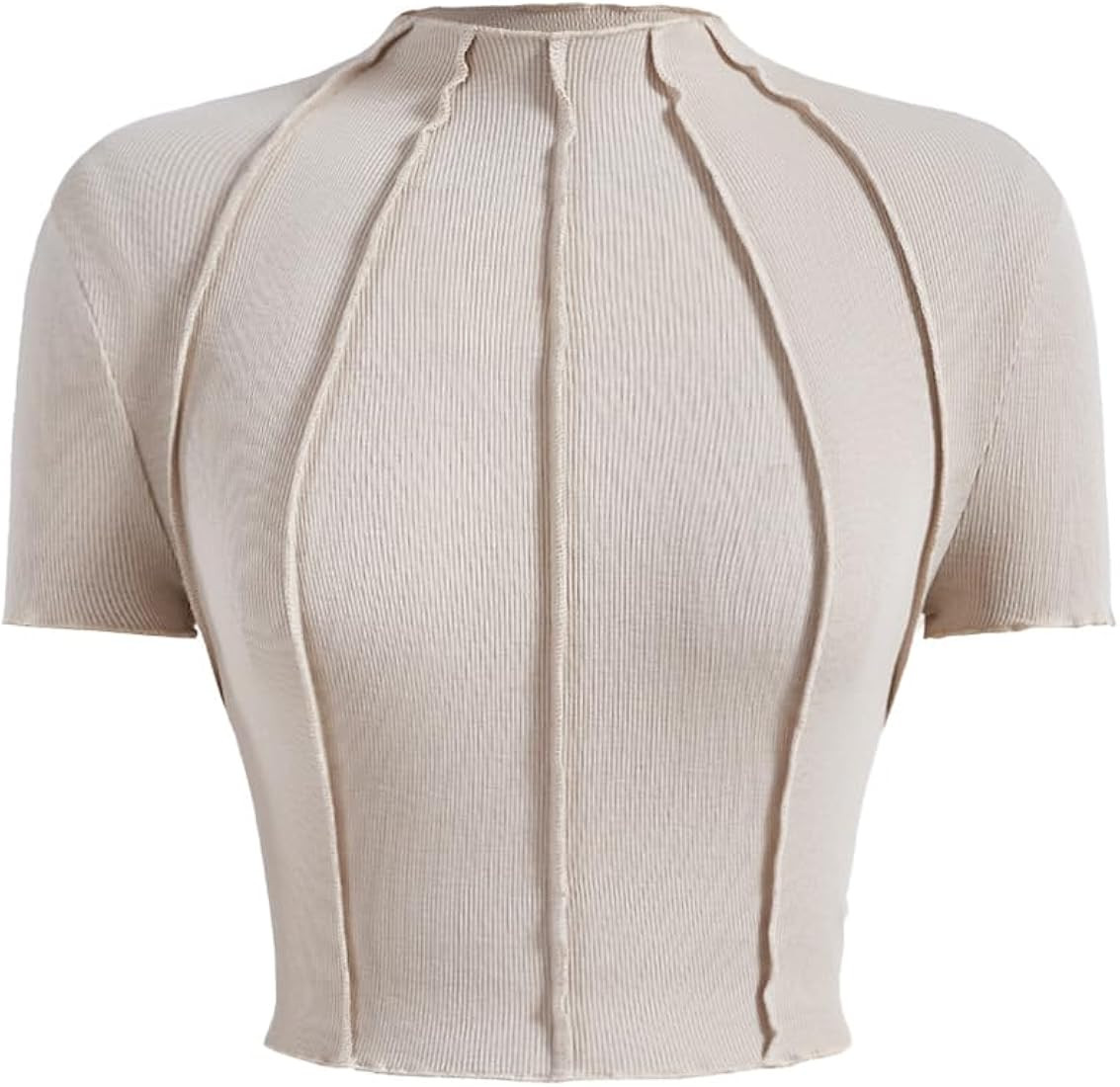 Verdusa Women's Lettuce Trim Mock Neck Short Sleeve Crop T Shirt Slim Fitted Tee Top | Amazon (US)