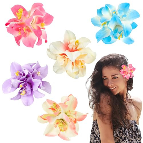5 Pcs Bohemian Flower Hair Clips, Three Headed Orchid Flower Clip for Seaside Holiday, Wedding Party Bridal Hair Accessories, Hawaiian Beach Hair Pins Clip for Women Girls | Amazon (UK)