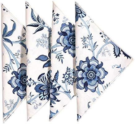 Cloth Napkins Table Linens Dinner Napkins 18”x18" White & Blue Cotton Floral Fabric Set of 4 | Amazon (US)